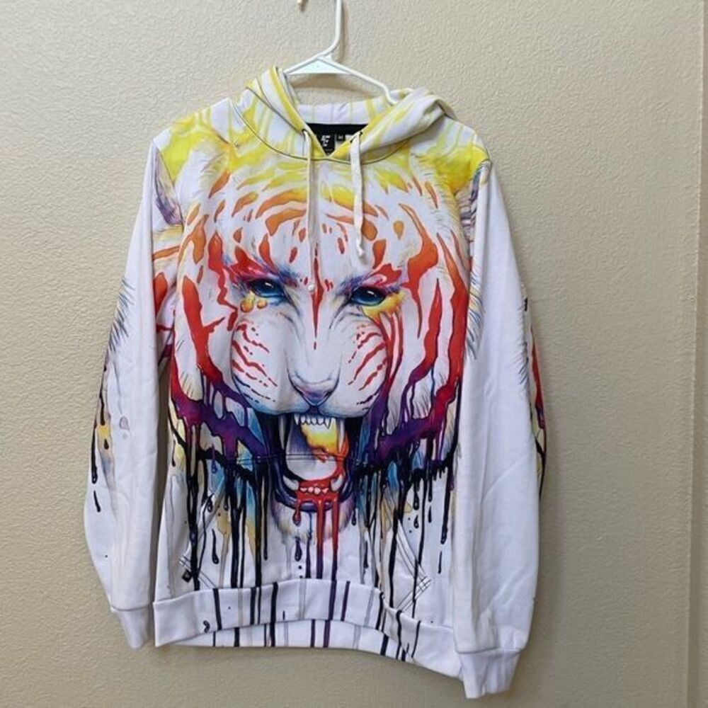 𝅺ELECTRO threads unisex “fading “ tiger 3D art hoodie Sz medium M